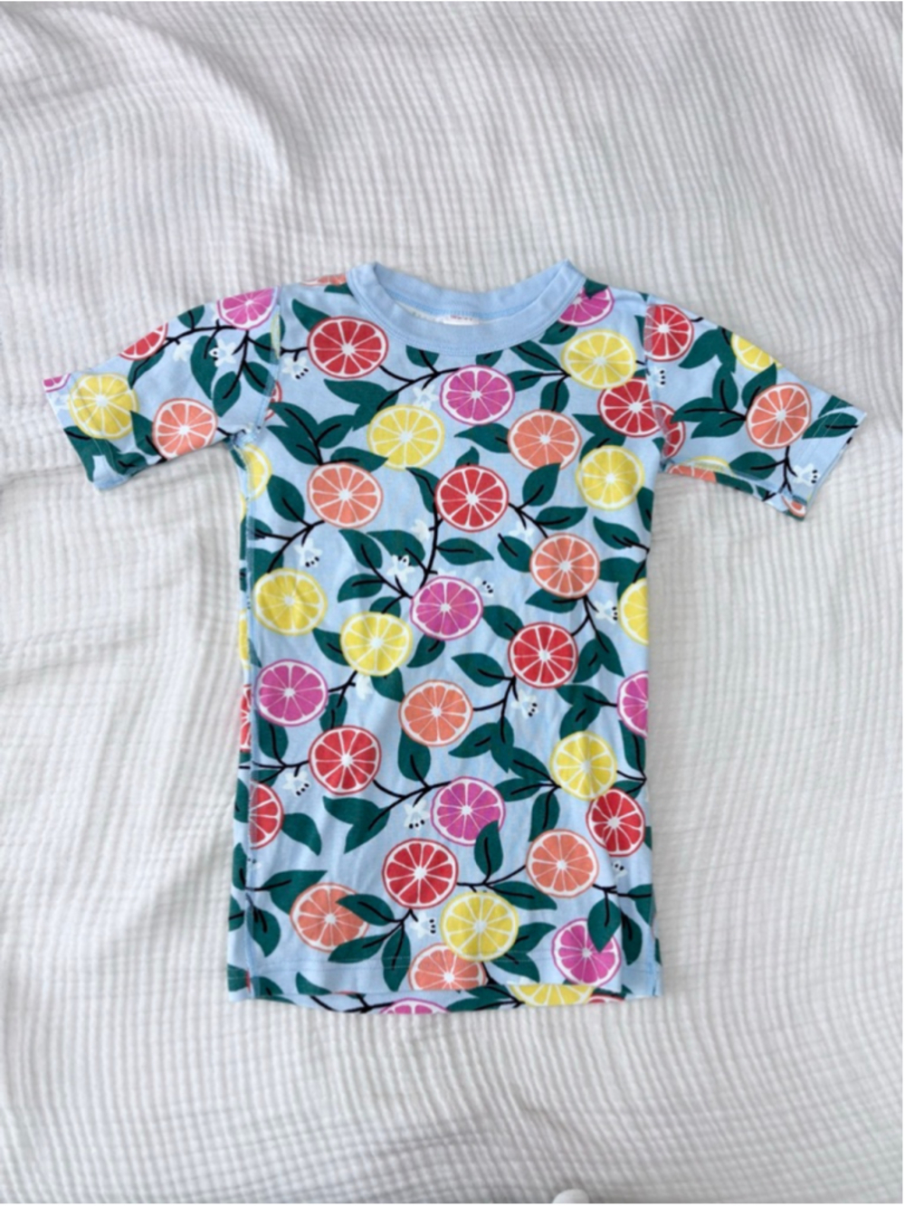 Girls Hanna Andersson Pajama Top Size 12 Blue Multi-color Citrus Print Cotton